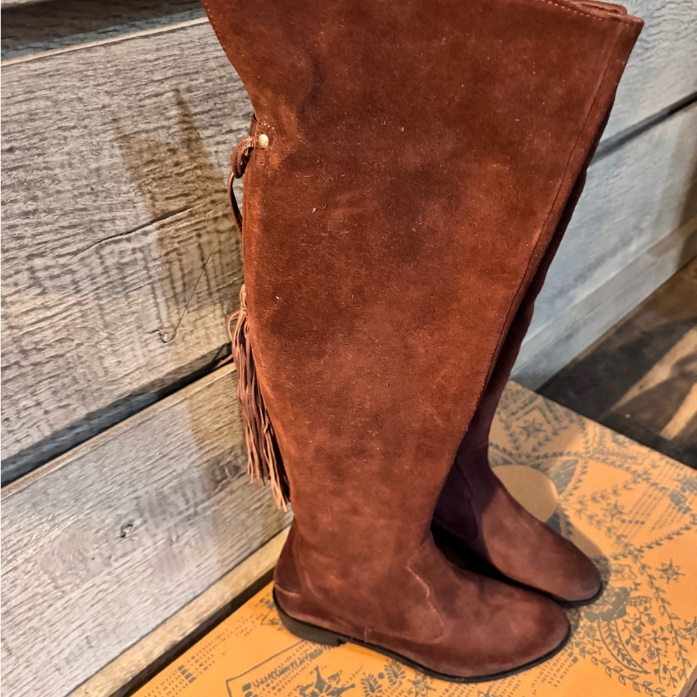 Free People Rich Burgundy Suede Riding Boots - Picture 2 of 7